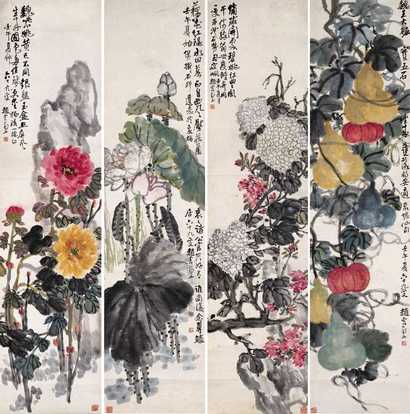 赵云壑 壬午(1942年)作 花卉 四屏轴